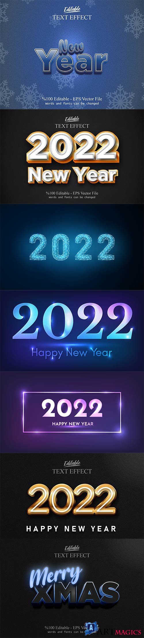 2022 New year, Merry christmas editable text effect premium vector vol 7