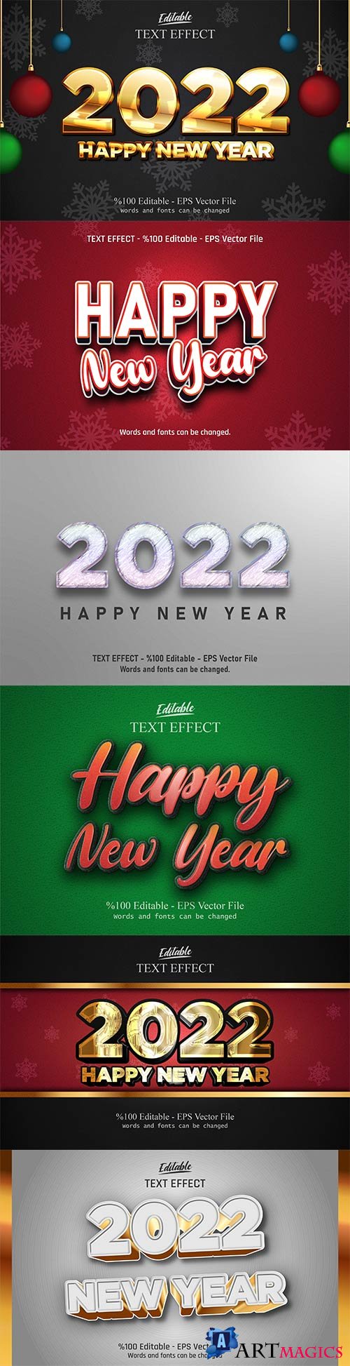 2022 New year, Merry christmas editable text effect premium vector vol 5