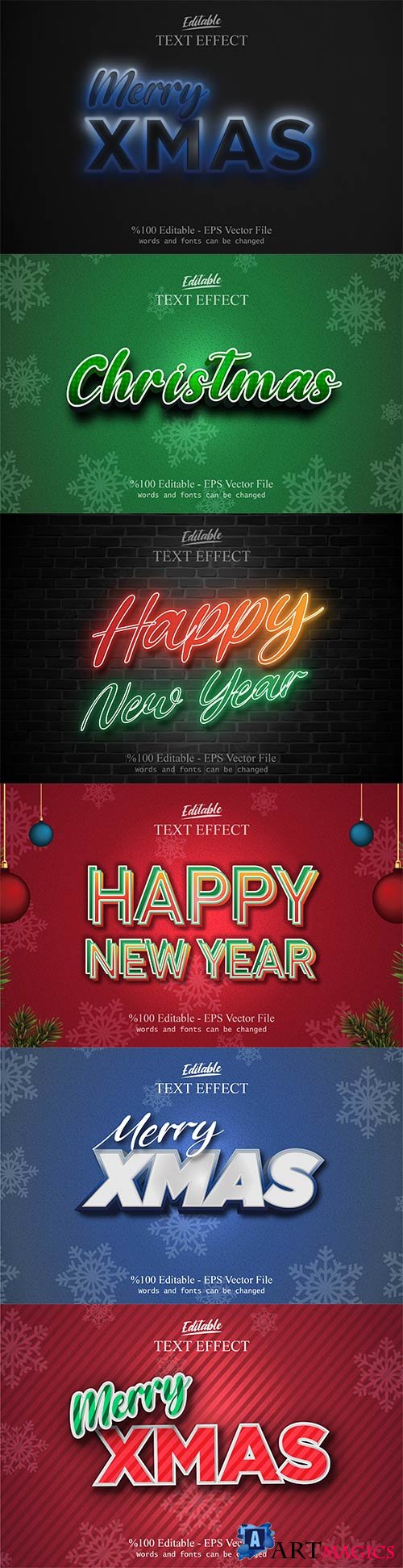 2022 New year, Merry christmas editable text effect premium vector vol 3