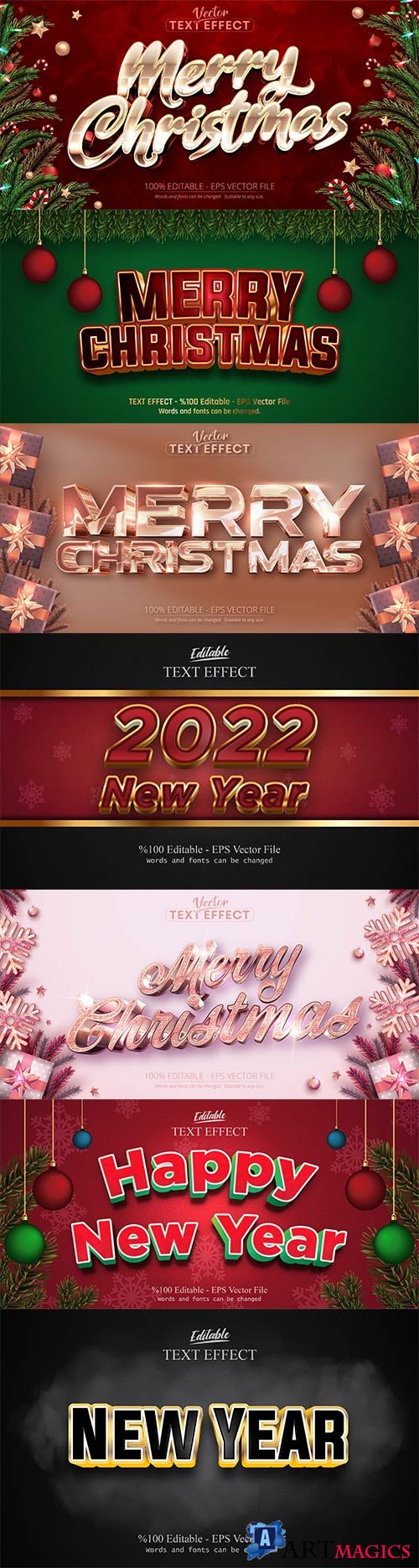 2022 New year, Merry christmas editable text effect premium vector vol 2