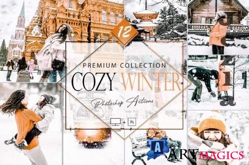 12 Cozy Winter Photoshop Actions, Brigh Snow ACR Preset, Light Orange Ps Filter