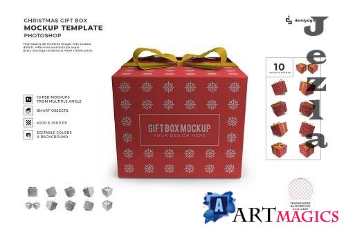 Christmas Gift Box 3D Mockup Template Bundle - 1629570