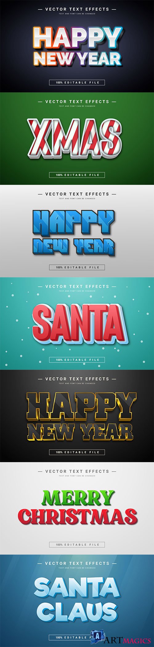 2022 New year, Merry christmas editable text effect premium vector vol 14