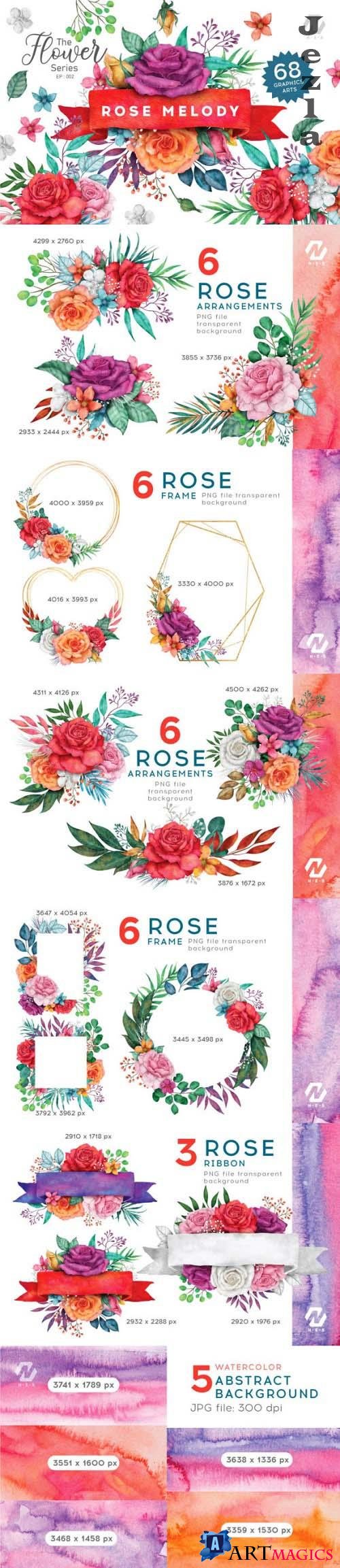 Rose Flower Watercolor Colorful Arts