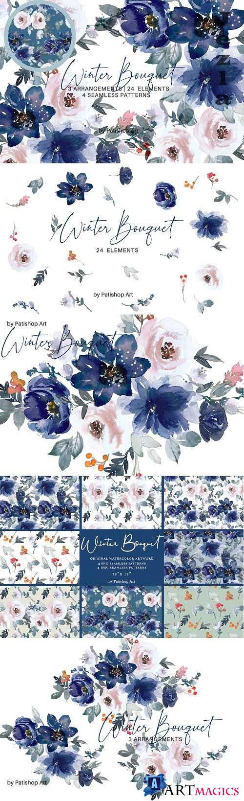 Floral Clipart & Seamless Patterns - 6622556