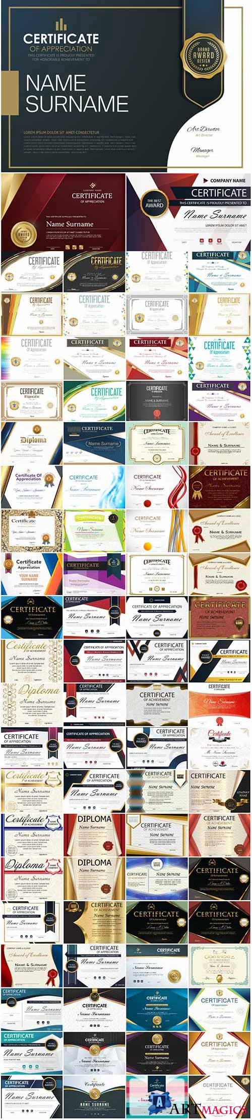100 Bundle diplomas and certificates in vector vol 1