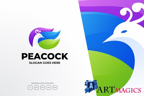 Modern Peacock Gradient Animal Logo Design