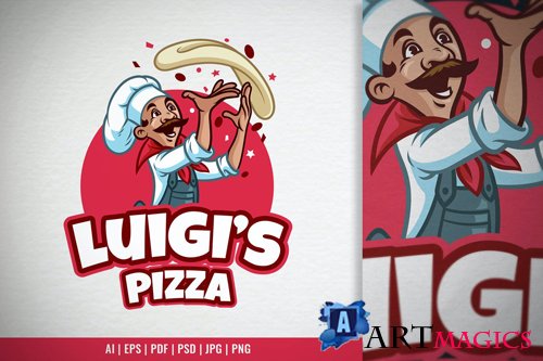 Pizza Chef Cartoon Mascot Logo