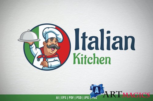 Cartoon Happy Italian Chef Logo