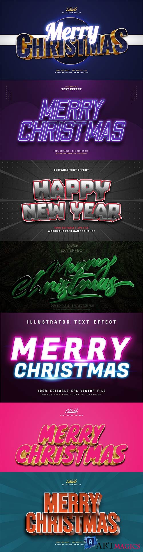 Merry christmas and happy new year 2022 editable vector text effects vol 29