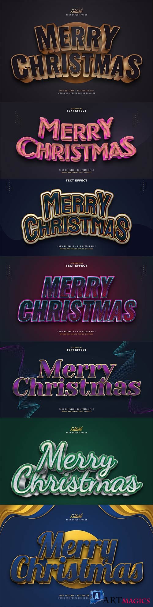 Merry christmas and happy new year 2022 editable vector text effects vol 26