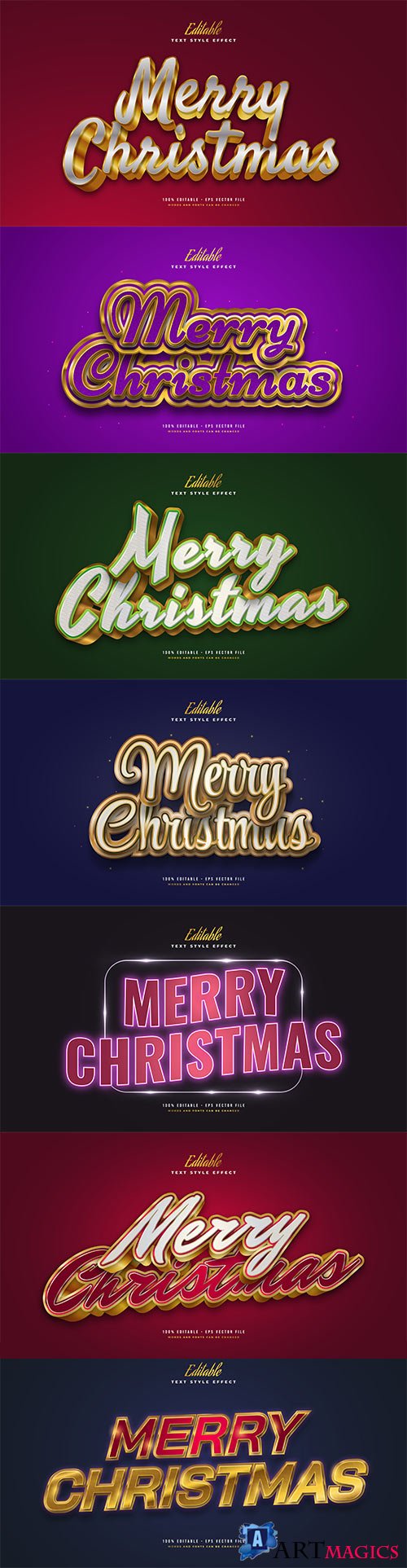 Merry christmas and happy new year 2022 editable vector text effects vol 20