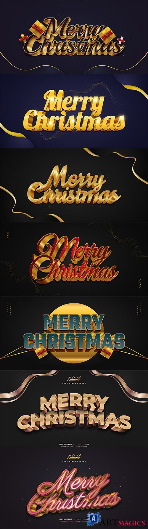 Merry christmas and happy new year 2022 editable vector text effects vol 19