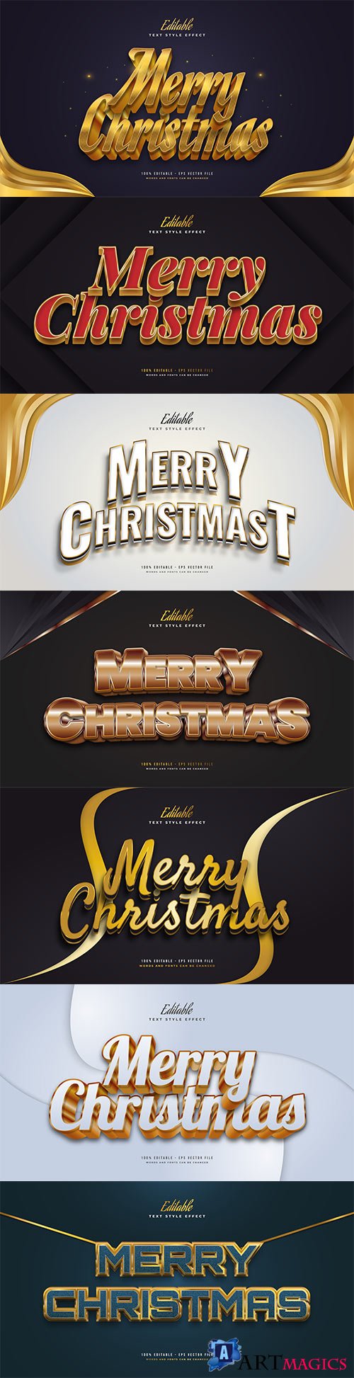 Merry christmas and happy new year 2022 editable vector text effects vol 18
