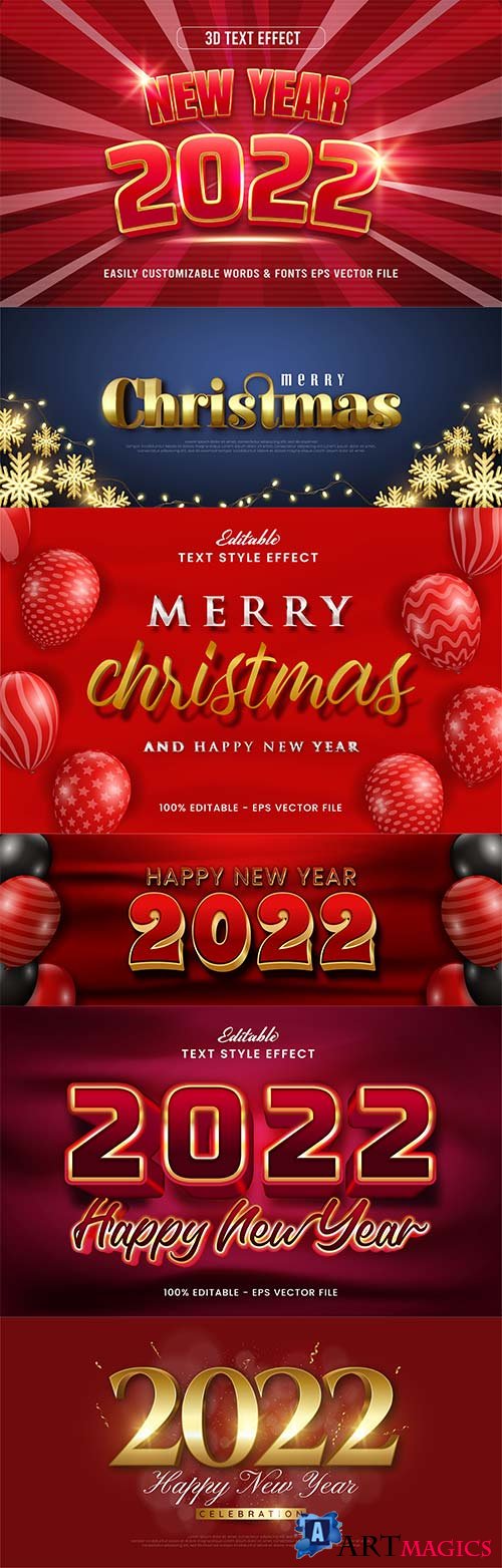 Merry christmas and happy new year 2022 editable vector text effects vol 16