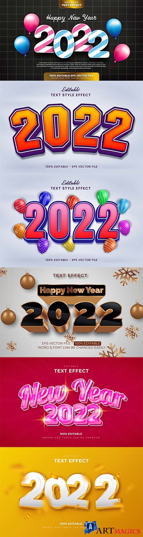 Merry christmas and happy new year 2022 editable vector text effects vol 13