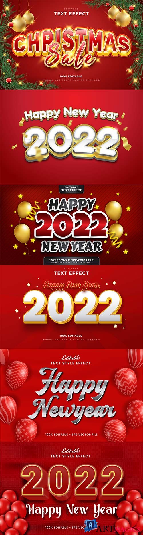 Merry christmas and happy new year 2022 editable vector text effects vol 12