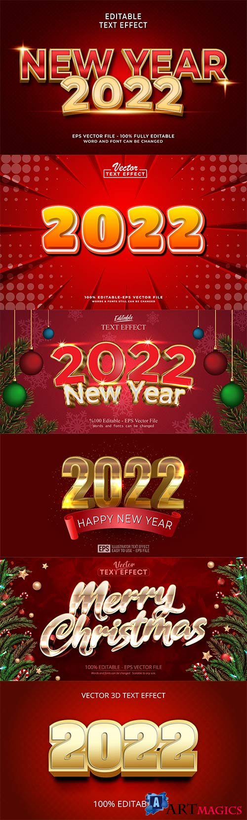 Merry christmas and happy new year 2022 editable vector text effects vol 3