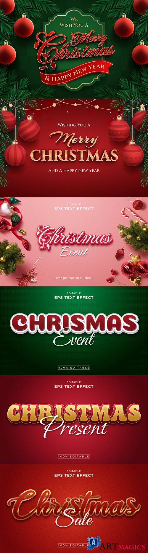 Merry christmas and happy new year 2022 editable vector text effects vol 1