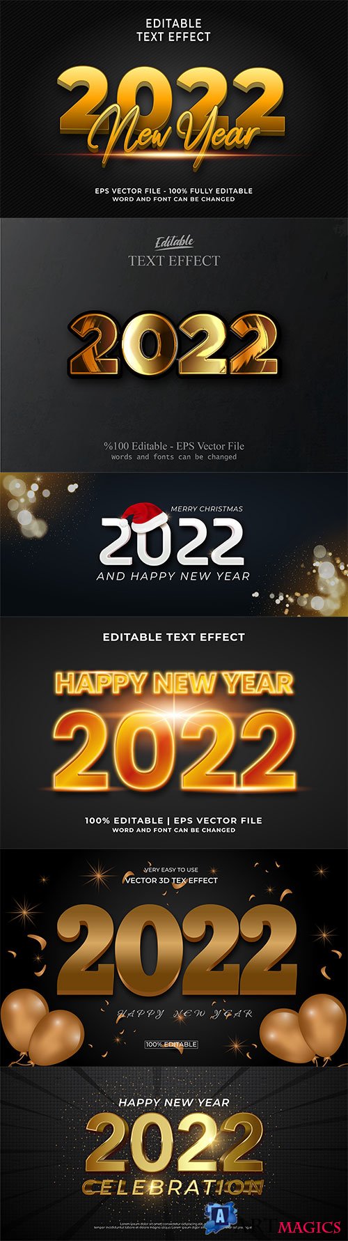 Merry christmas and happy new year 2022 editable vector text effects vol 2