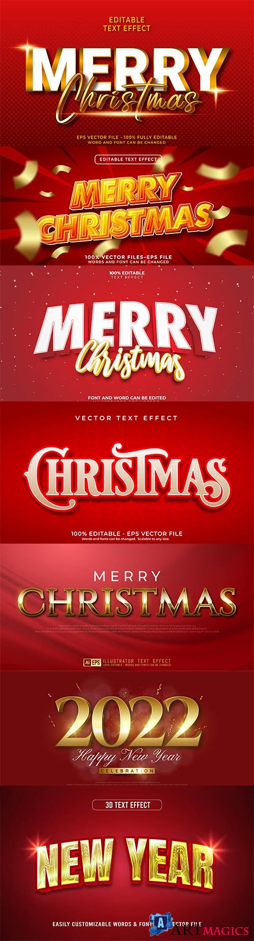 2022 New year and christmas editable text effect vector vol 21