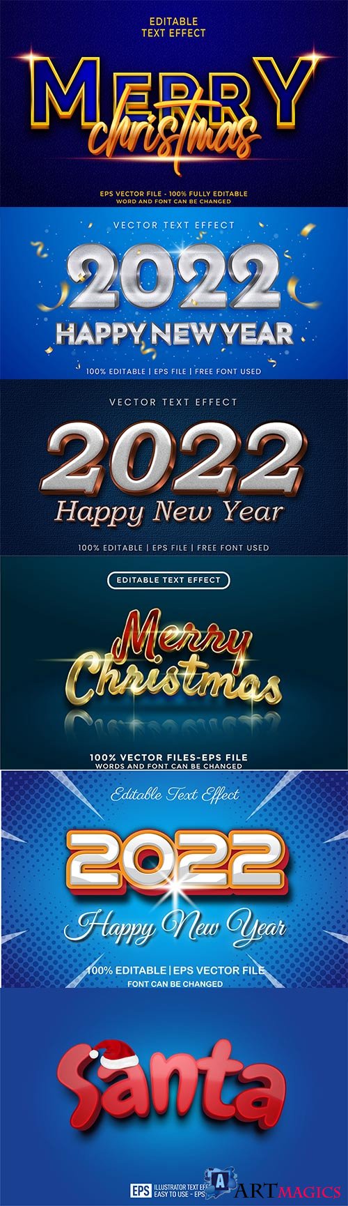 2022 New year and christmas editable text effect vector vol 20