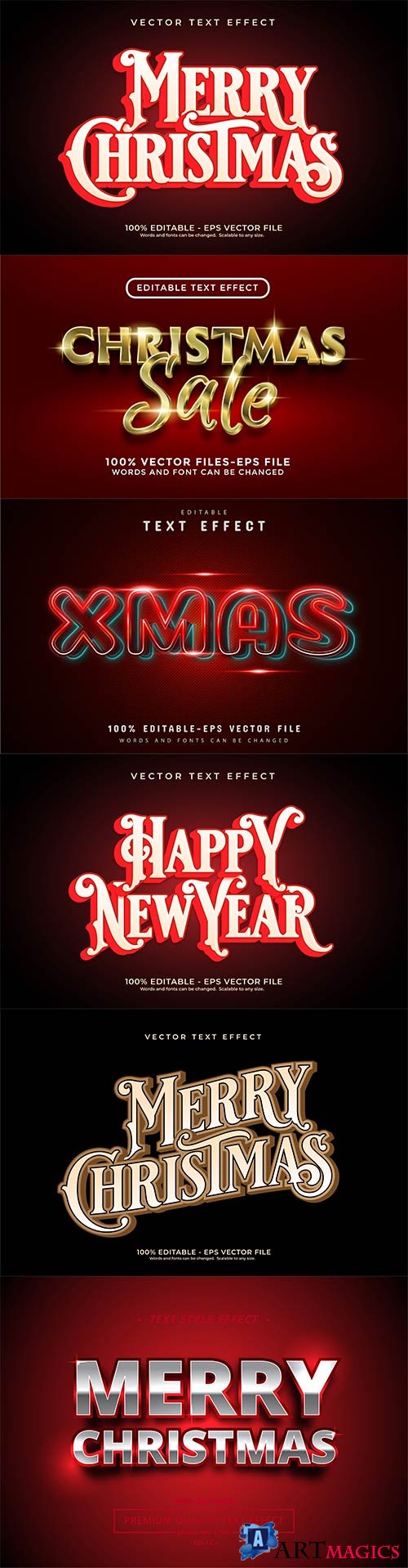 2022 New year and christmas editable text effect vector vol 23