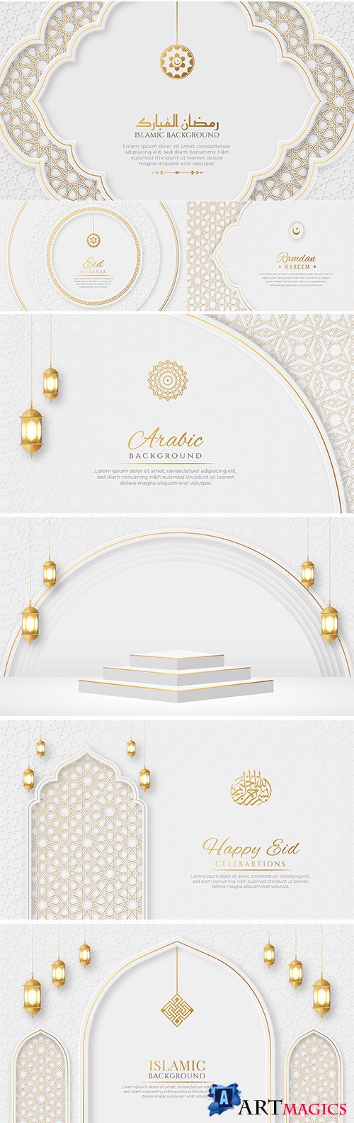 Islamic arabic luxury ornamental banner with golden pattern