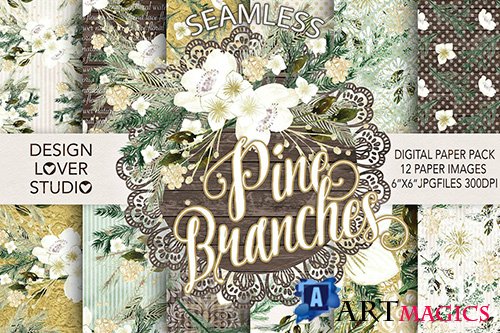 Watercolor Pine Branches digital papers