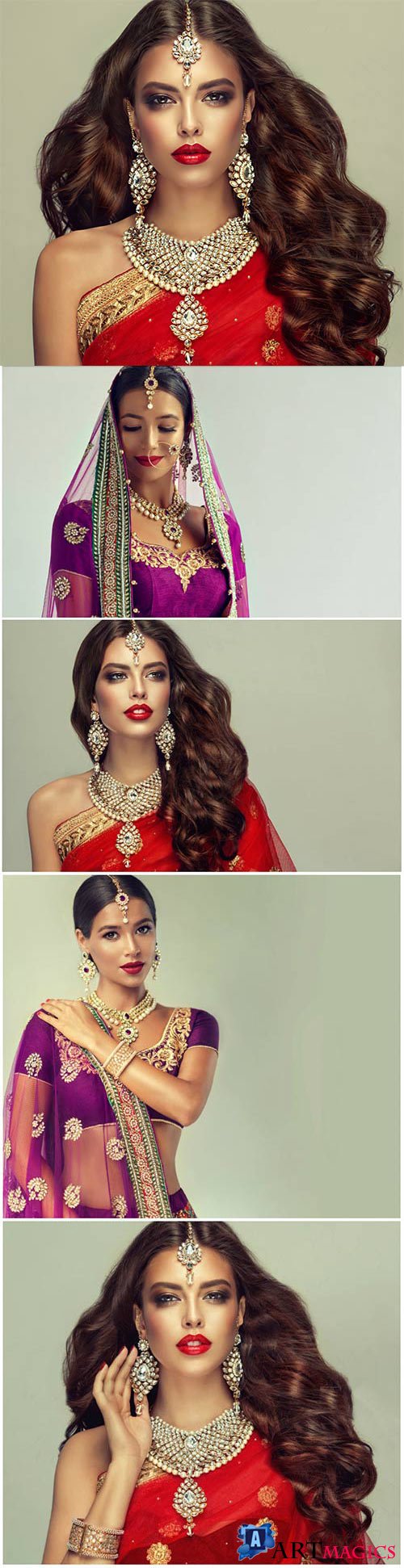 Luxurious indian girls in traditional dresses stock photo