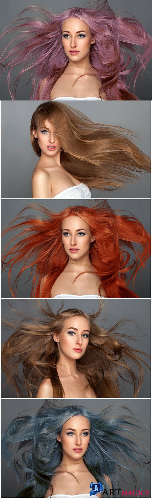 Girls with long hair of different color stock photo