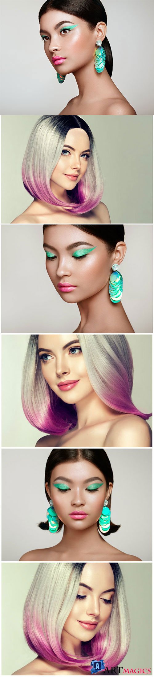 Fashion makeup and haircuts for women stock photo