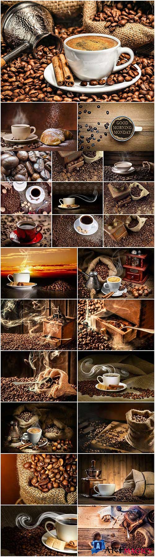 Coffee, turk with coffee, coffee beans set stock photo