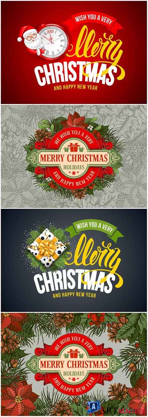 Christmas posters in vintage style in vector