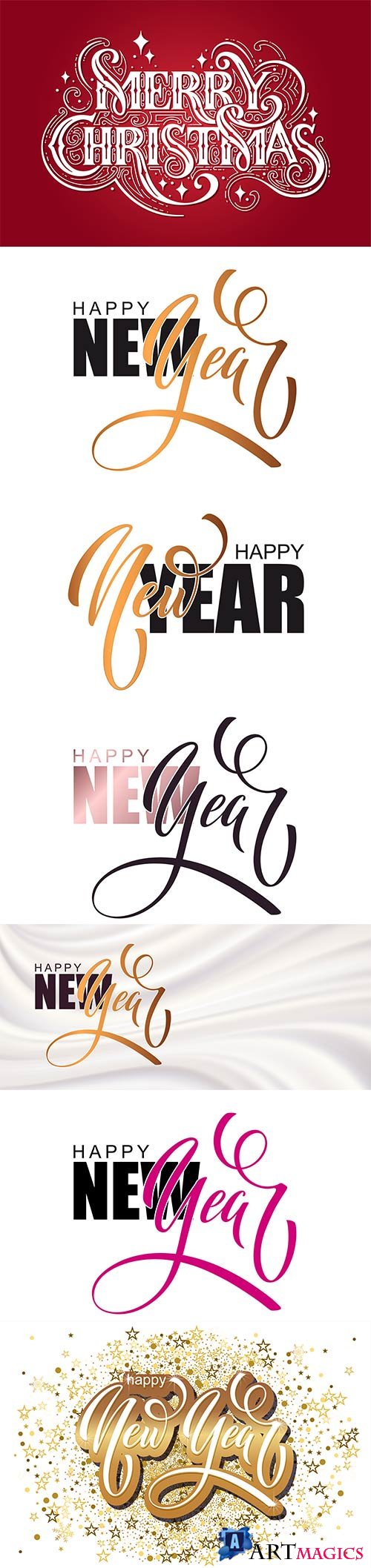 Happy new year hand lettering calligraphy vector illustration