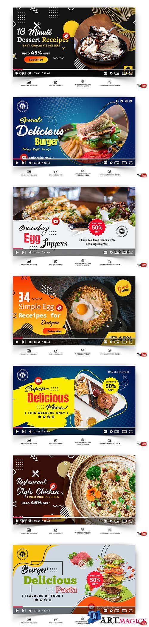 Youtube thumbnail for cooking and food template vector