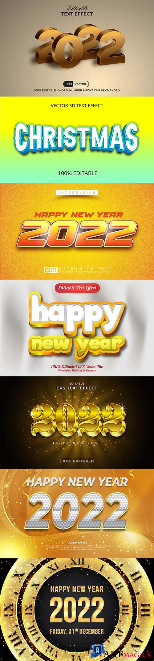 2022 New year and christmas editable text effect vector vol 39