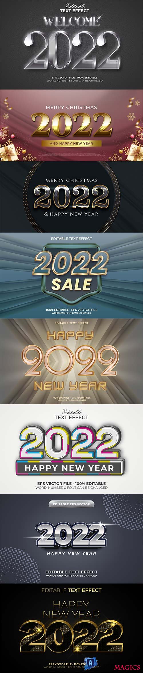 2022 New year and christmas editable text effect vector vol 40