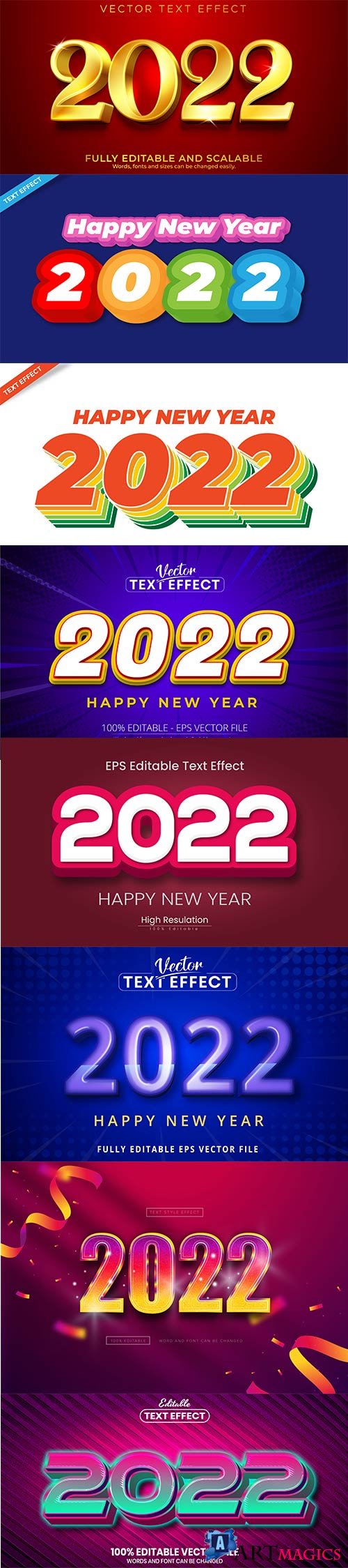 2022 New year and christmas editable text effect vector vol 36