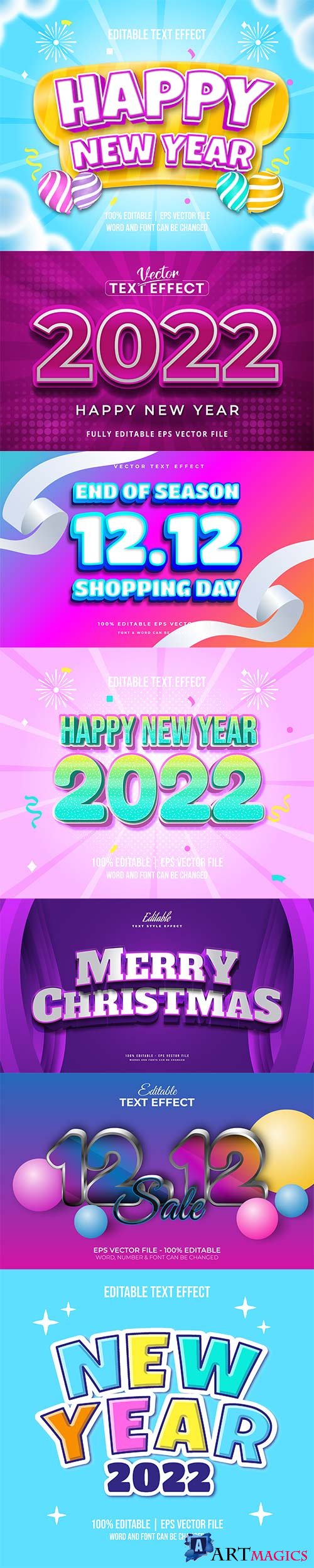 2022 New year and christmas editable text effect vector vol 37