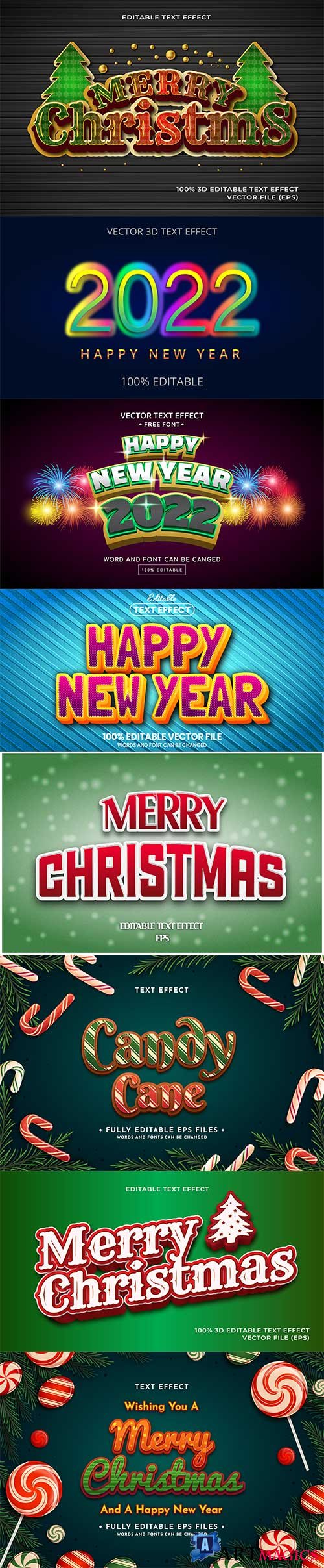 2022 New year and christmas editable text effect vector vol 35
