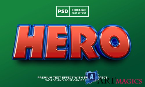 Hero cartoon game 3d editable text effect style premium psd