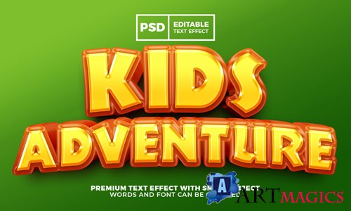 Kids adventure cartoon game 3d editable text effect premium psd