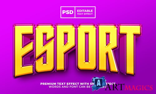 Esport team yellow purple logo template 3d editable text effect premium psd