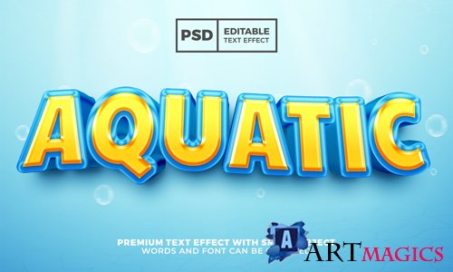 Aquatic cartoon 3d editable text effect premium psd