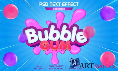Bubble gum splash text effect psd