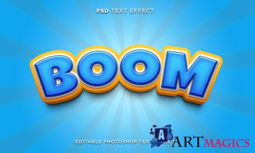 3d boom text effect template with cartoon style psd