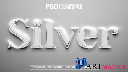 Shiny smooth silver with flare editable smart object layer text effect mockup psd