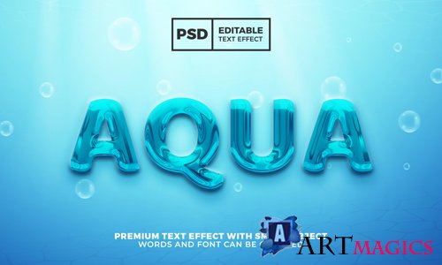 Aqua mater 3d editable text effect psd