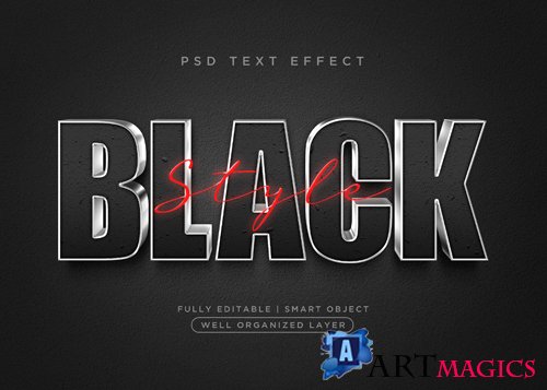 3d black style text effect psd